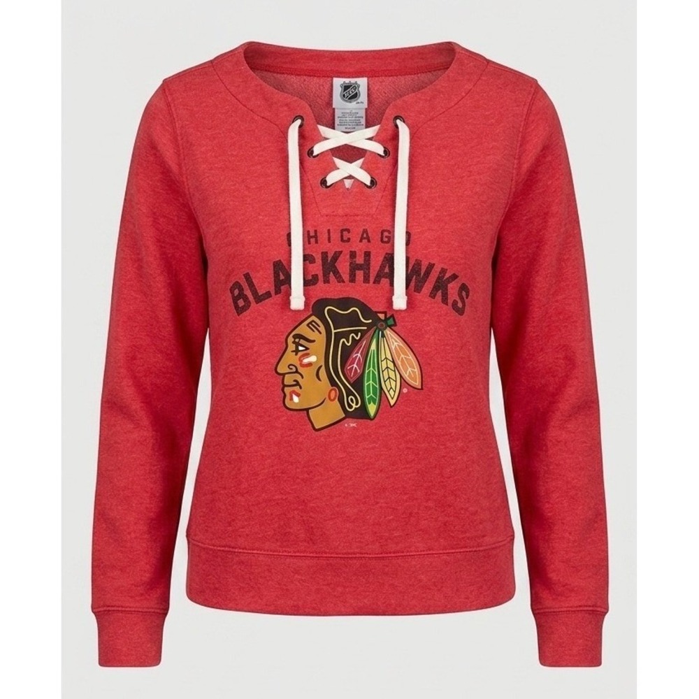 NHL Chicago Blackhawks Women's Lace Up Fleece Sweatshirt Red XL 16/18